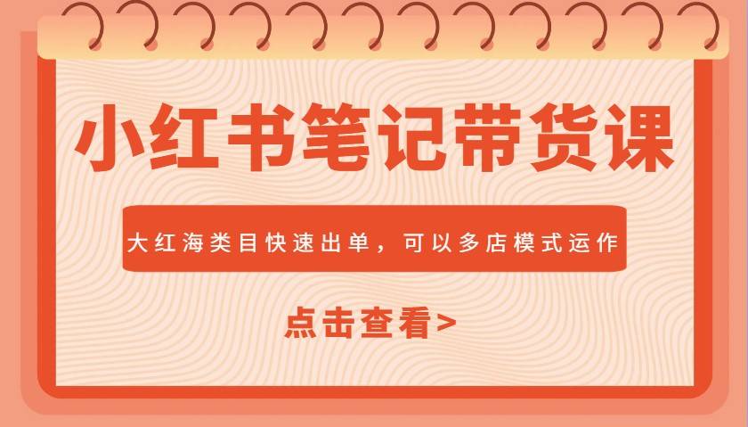 小红书笔记带货课，大红海类目快速出单，市场大，可以多店模式运作-云启源码