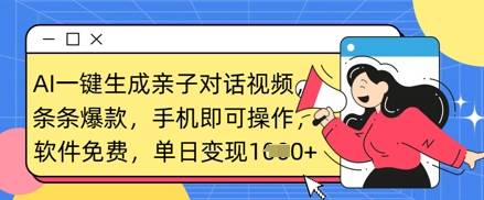 AI一键生成亲子对话视频，条条爆款，一部手机即可操作，单日变现数张-云启源码