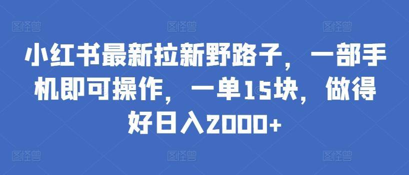小红书最新拉新野路子，一部手机即可操作，一单15块，做得好日入2000+【揭秘】-云启源码