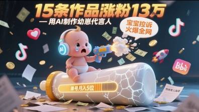 用AI制作幼崽代言人，宝宝的控诉火爆全网，15条作品涨粉13W，单号月入5位数实操教程-云启源码