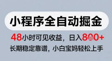 微信小程序全自动掘金，快速见收益，长期稳定靠谱，零基础友好，日入8张【揭秘】-云启源码