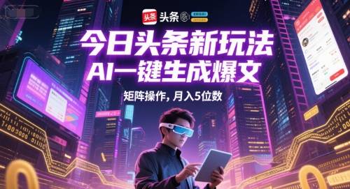 今日头条新玩法，AI一键生成爆文，矩阵操作，月入5位数-云启源码