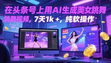 在头条号上用AI生成美女跳舞视频，7天1k+，纯软件操作-云启源码