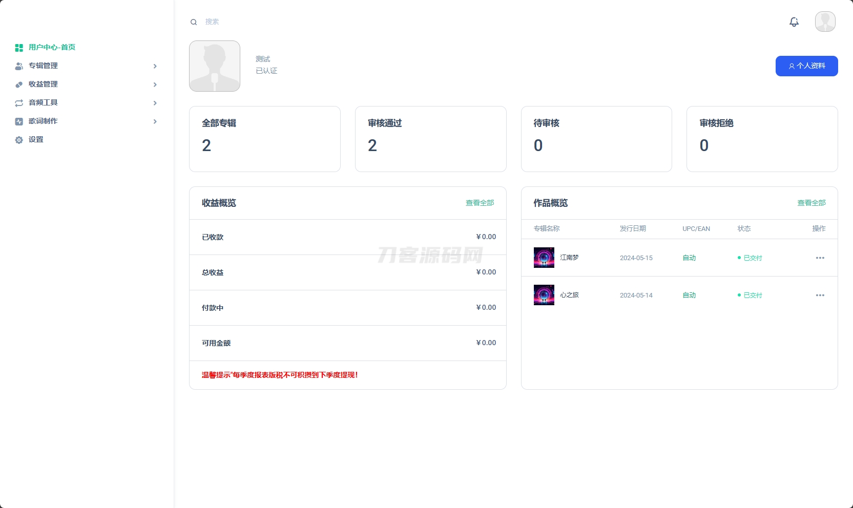 音乐发行平台无加密开源源码-云启源码