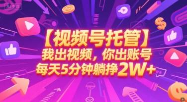 【视频号托管 】我出视频，你出账号，每天5分钟发布，最高躺挣2W+【揭秘】-云启源码