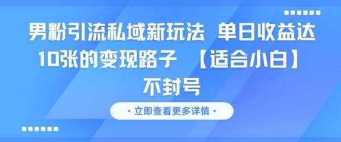 男粉引流私域新玩法，单日收益达10张的变现路子 【适合小白】不封号-云启源码