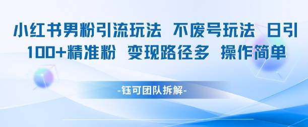 小红书男粉引流玩法不废号玩法日引100男粉变现路径多操作简单-云启源码