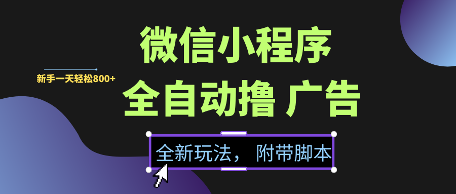 微信小程序挂机撸广告，全新玩法，新手一天轻松800+【附带脚本】-云启源码