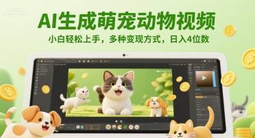 AI生成萌宠动物视频，小白轻松上手，多种变现方式，日入4位数-云启源码