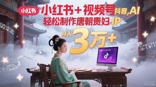 小红书+视频号+抖音，AI轻松制作唐朝贵妇IP，每天30分钟，轻松产出N条，月入3W+-云启源码