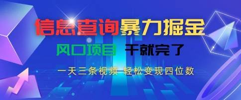 信息查询暴力掘金，一天三条视频，轻松变现四位数，风口项目干就完了【揭秘】-云启源码