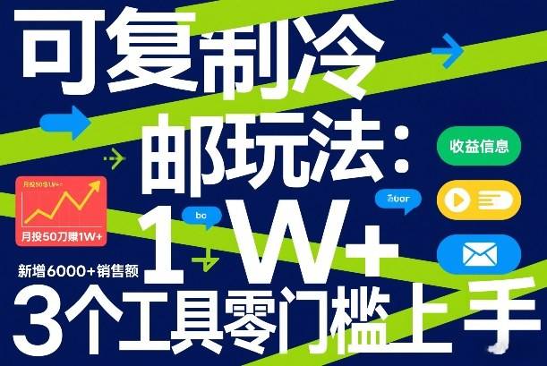 可复制冷邮件玩法：月投50刀賺1W+，新增6000+销售额，3个工具零门槛上手-云启源码