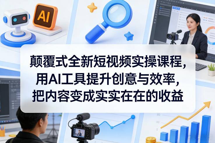 颠覆式全新短视频实操课程，用AI工具提升创意与效率，把内容变成实实在在的收益-云启源码