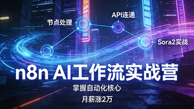 n8n AI工作流实战营，节点处理+API连通+Sora2实战，掌握自动化核心月薪涨2万-云启源码
