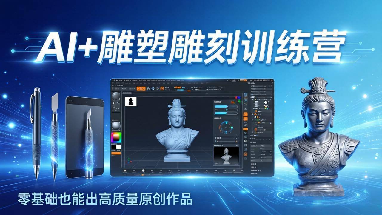 AI+雕塑雕刻训练营：从AI创作、大模型训练到3D雕刻 + 渲染，零基础也能出高质量原创作品-云启源码