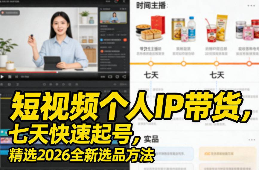 短视频个人IP带货，七天快速起号，精选2026全新选品方法-云启源码
