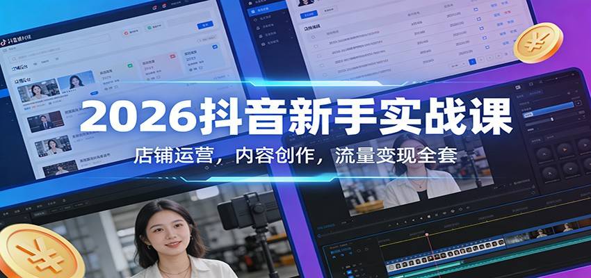 2026抖音新手实战课：店铺运营，内容创作，流量变现全套-云启源码