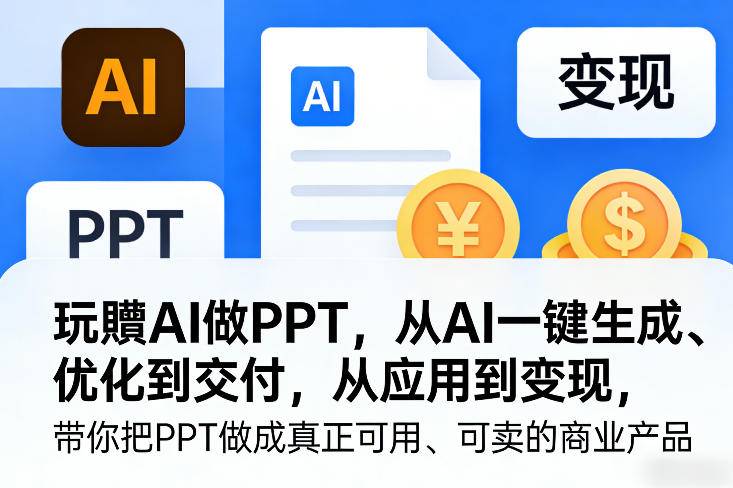 玩賺AI做PPT，从AI一键生成、优化到交付，从应用到变现，带你把PPT做成真正可用、可卖的商业产品-云启源码