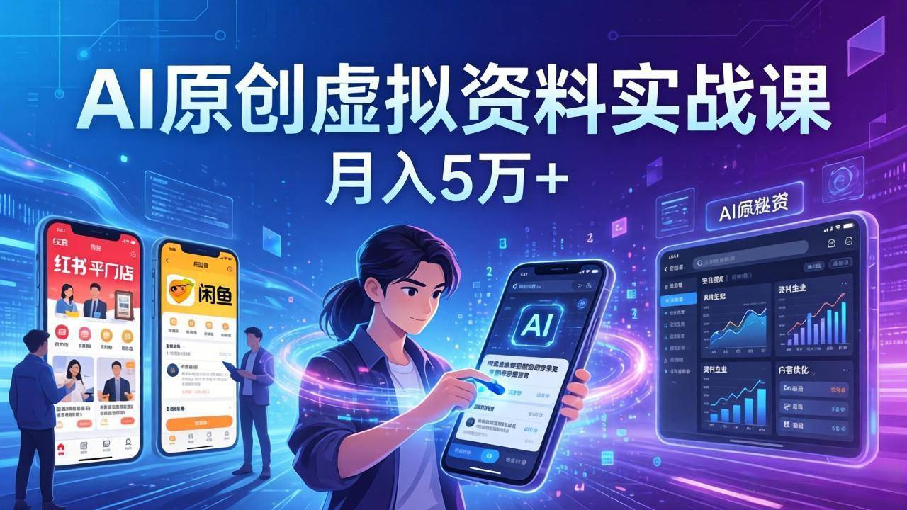 AI原创虚拟资料实战课：2026新机会，小红书闲鱼开店，普通人用AI轻松变现，月入5万+-云启源码