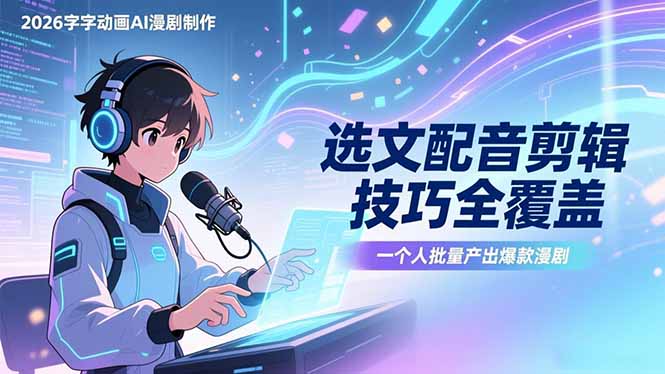 2026字字动画AI漫剧制作-1期，选文配音剪辑技巧全覆盖，一个人就能批量产出爆款漫剧-云启源码