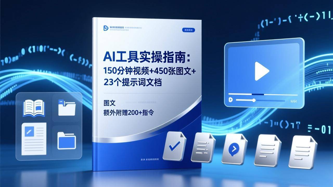 AI工具实操指南：150分钟视频+450张图文+23个提示词文档，额外附赠200+指令-云启源码