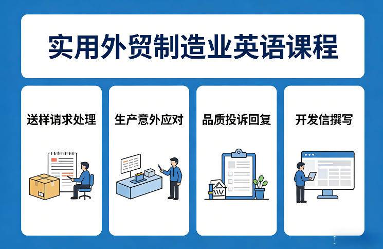 实用外贸制造业英语课程，教你专业处理送样请求、应对生产意外、回复品质投诉、撰写开发信等-云启源码