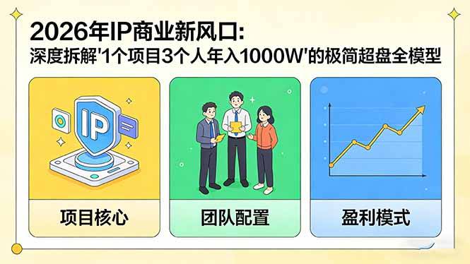 2026年IP商业新风口：深度拆解“1个项目3个人年入1000W”的极简超盘全模型-云启源码