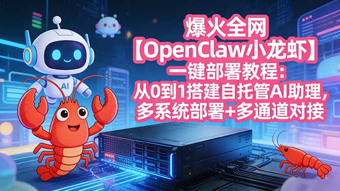 爆火全网【OpenClaw 小龙虾】一键部署教程：从0到1搭建自托管AI助理，多系统部署+多通道对接-云启源码