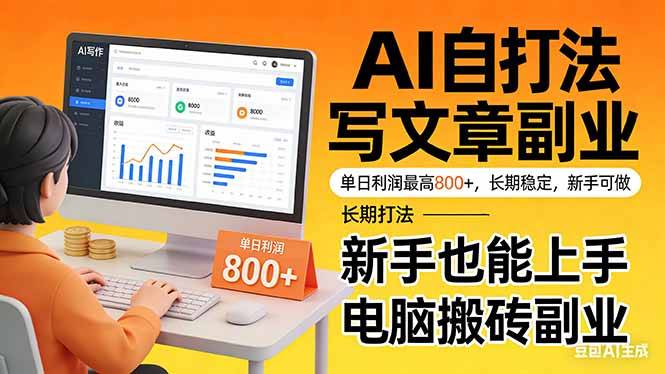 靠 AI 自动写文章，单日利润最高800+，长期打法，新手也能上手，电脑搬砖副业-云启源码