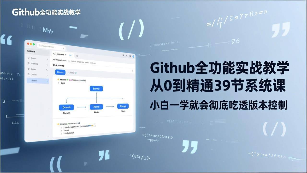 GitHub-全功能实战教学，从0到精通39节系统课，小白一学就会彻底吃透版本控制-云启源码