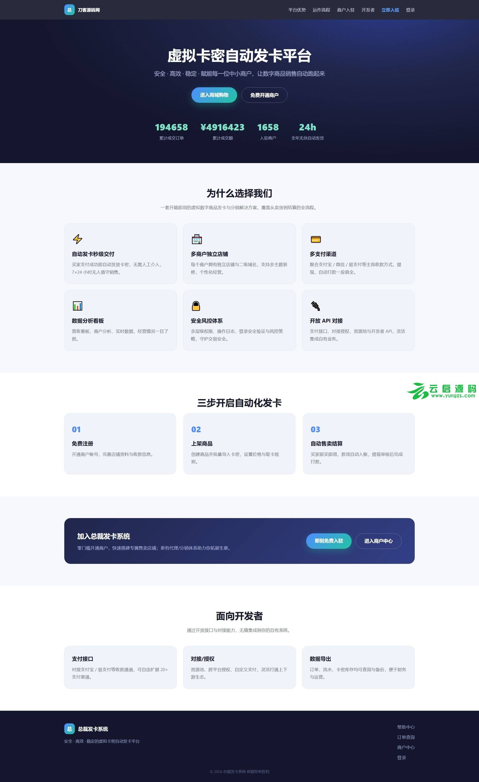 图片[1]-全开源总裁自动发卡系统源码全流程自动化的数字商品发卡平台-云启源码